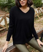 Kadın Siyah V Yaka Kazak - 1