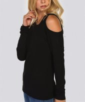Kadın Siyah Omzu Açık Bisiklet Yaka Bluz - 2