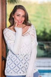 Kadın Mevsimlik Triko Beyaz Bluz - 3