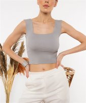 Kadın Gri Kalın Askılı Bluz - 1