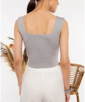 Kadın Gri Kalın Askılı Bluz - 3