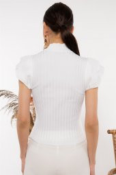 Kadın Kol Detaylı Fitilli Boğazlı Beyaz Kazak - 3