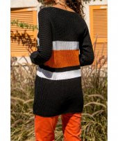 Kadın Siyah V Yaka Renk Bloklu Kazak thumbnail 3