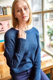 Kadın İndigo Yarasa Kol Selanik Ince Örme Kazak - 1