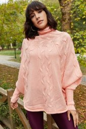 Kadın Pudra Örme Panço - 1