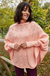 Kadın Pudra Örme Panço - 2