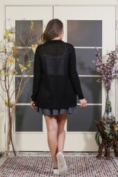 Kadın Siyah Örme Ajurlu Hırka - 3