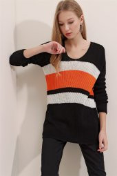 Kadın V Yaka Bloklu Kazak - 1