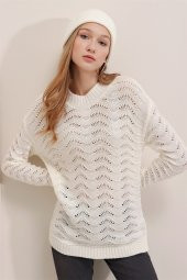 Kadın Beyaz Dalga Ajurlu Kazak - 1