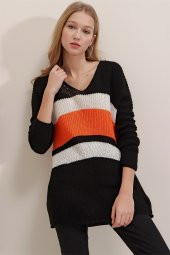 Kadın V Yaka Bloklu Kazak - 2