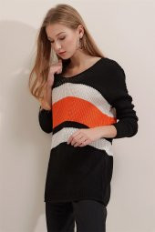 Kadın V Yaka Bloklu Kazak - 3