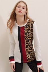 Kadın Leopar Bloklu Leopar Desenli Bluz - 2