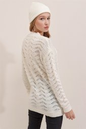 Kadın Beyaz Dalga Ajurlu Kazak - 4