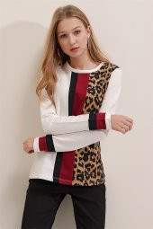 Kadın Leopar Bloklu Leopar Desenli Bluz - 3