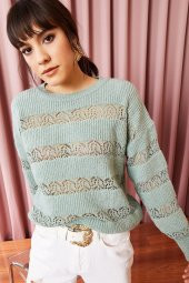 Kadın Lazer Kesim Triko Kazak - 1