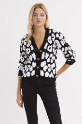 Kadın Leopar Desenli Hırka Siyah - 1