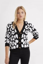 Kadın Leopar Desenli Hırka Siyah - 3