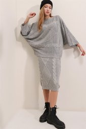 Kadın Yarasa Kol Kayık Yaka Bej 2li Takım - 1