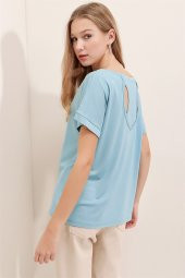Kadın Bebe Mavi Kayık Yaka Sırt Detaylı Bluz - 3