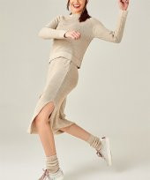 Kadın Bej Eteği Yırtmaçlı 2Li Takım - 1