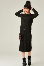 Kadın Bisiklet Yaka Eteği Cepli 2Li Siyah Takım - 1