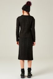 Kadın Bisiklet Yaka Eteği Cepli 2Li Siyah Takım - 5