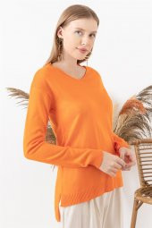 Kadın Turuncu V Yaka Kazak thumbnail 1