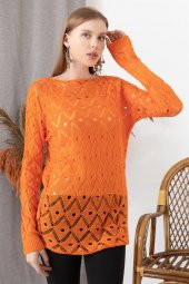 Kadın Turuncu Ajurlu Kazak - 2