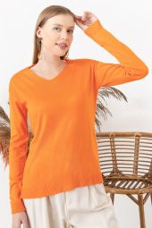 Kadın Turuncu V Yaka Kazak thumbnail 2