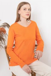 Kadın Turuncu V Yaka Kazak thumbnail 3