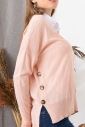 Kadın Pudra Yandan Düğme Detaylı Gömlek Yaka Kazak - 3