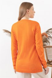 Kadın Turuncu V Yaka Kazak thumbnail 4
