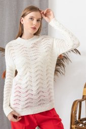 Kadın Ekru Mevsimlik Dalga Ajurlu Kazak - 1