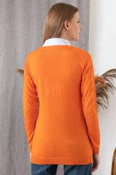 Kadın Turuncu Gömlek Yaka Kazak - 4