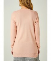 Kadın Pudra V Yaka Şeritli Kazak thumbnail 3