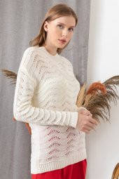 Kadın Ekru Mevsimlik Dalga Ajurlu Kazak - 2