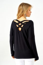 Kadın Siyah Sırtı Şerit Detaylı Bluz thumbnail 3