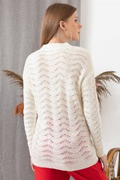 Kadın Ekru Mevsimlik Dalga Ajurlu Kazak - 4