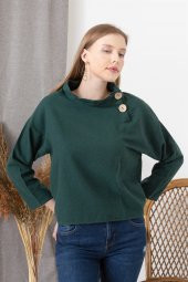 Kadın Yakası Düğme Detaylı Zümrüt Yeşili Bluz - 2