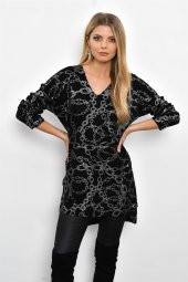 Kadın Zincir Desenli V Yaka Elbise - 2