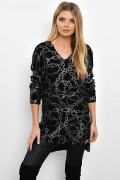 Kadın Zincir Desenli V Yaka Elbise - 3