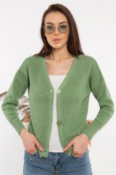 Kadın V Yaka Örme Su Yeşili Hırka - 2