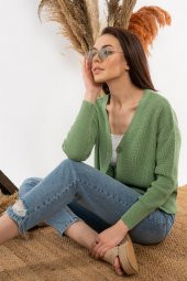 Kadın V Yaka Örme Su Yeşili Hırka - 3