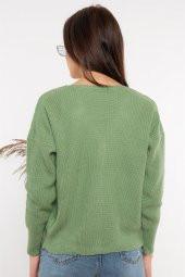 Kadın V Yaka Örme Su Yeşili Hırka - 5