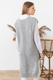 Kadın Gri V Yaka Panço - 3