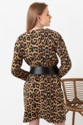 Kadın Leopar Desenli U Yaka Elbise - 3
