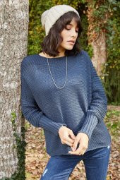 Kadın Kol Detaylı Yüksek Manşet İndigo Mavisi Kazak - 1