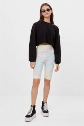 Kadın Uzun Kollu Crop Kesim Siyah Sweatshirt - 2