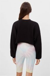 Kadın Uzun Kollu Crop Kesim Siyah Sweatshirt - 4