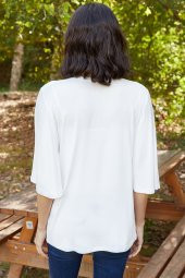 Kadın Kolu Volanlı Beyaz Bluz - 4